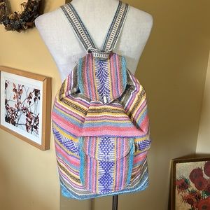 PINZON 100% Cotton Backpack Aztec Stripe / Geometric Summer Soft Travel Rainbow